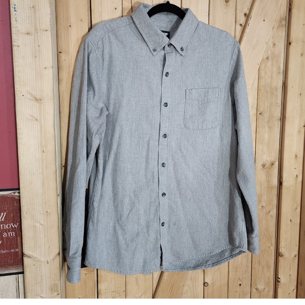 Lands End Mens Large Traditional Fit Button Down Shirt Grey Cotton Heathered